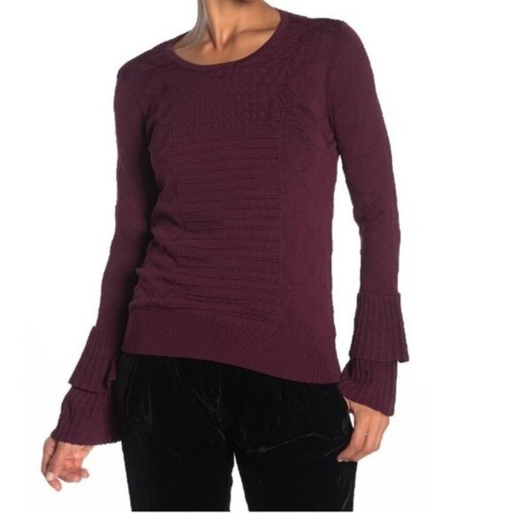 Parker Jodie Red Knit Sweater with Flared Ruffle Bell Sleeves Size Medium